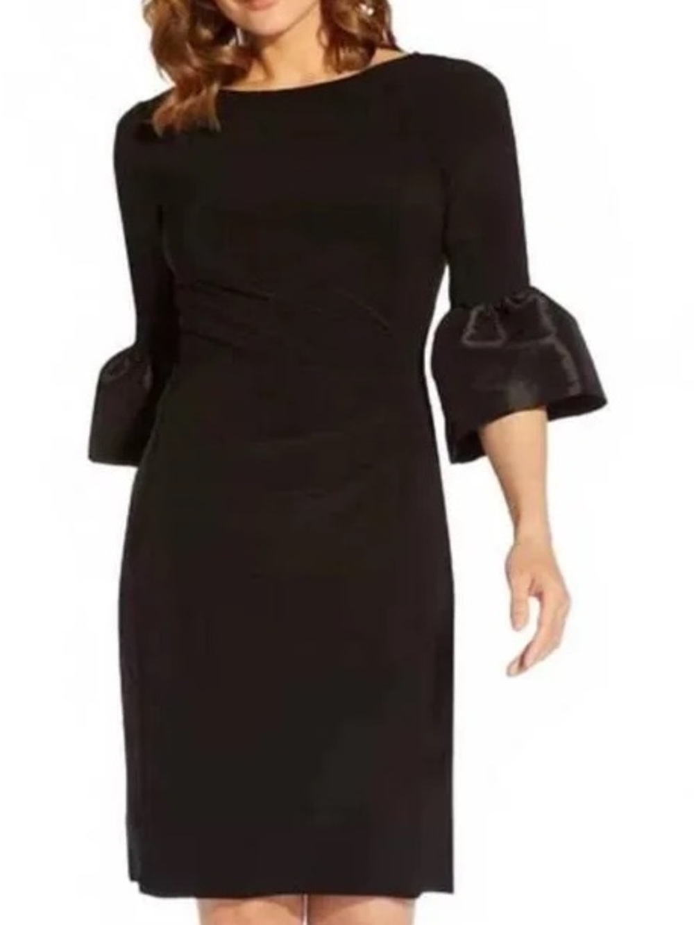 Adrianna Papell Black Lace Midi Dress with Bell Sleeves